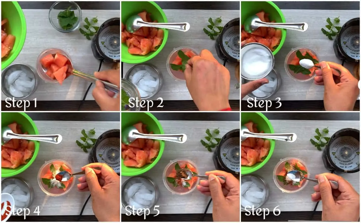 Step by step process to make watermelon juice.