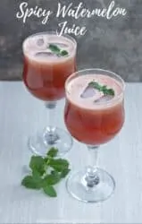 watermelon juice in 2 glasses with text