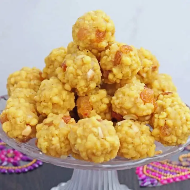 boondi ladoo stacked in a plate