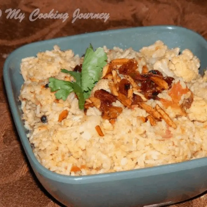 Cauliflower Dum Biriyani in a bowl