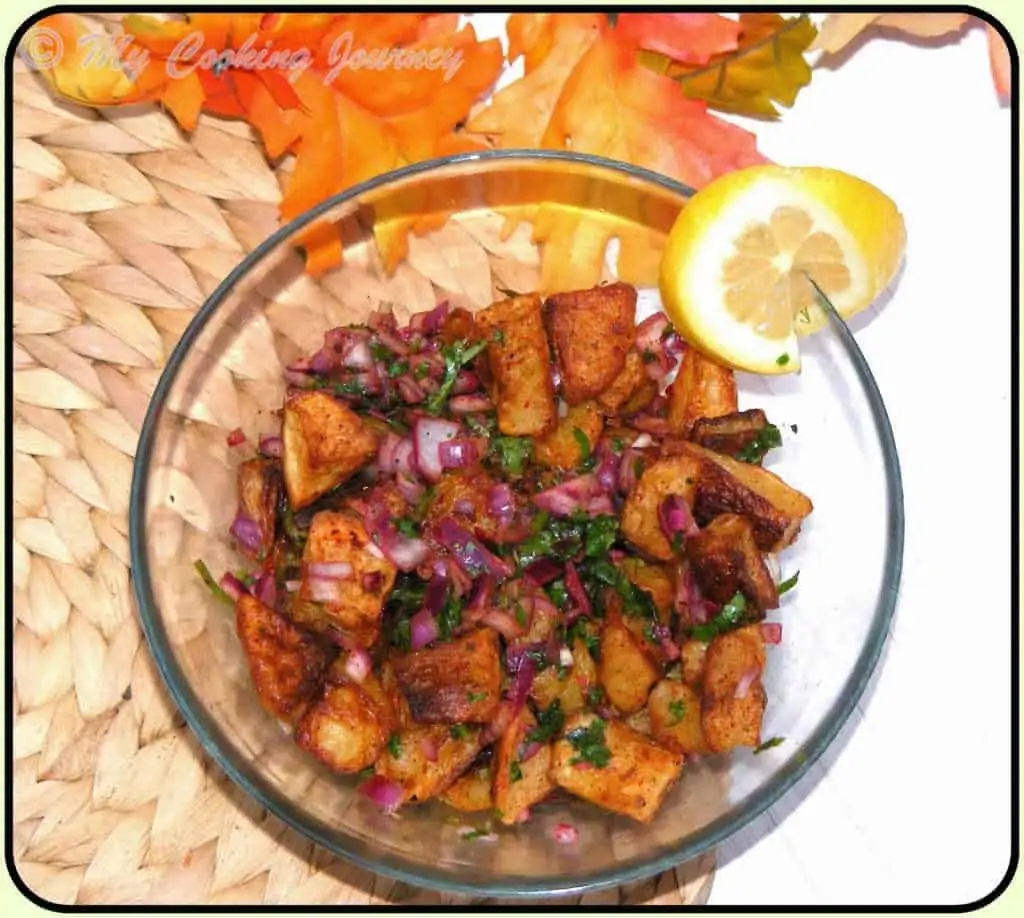 Aloo Chaat served in a bowl