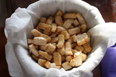 Fried tofu in a bowl