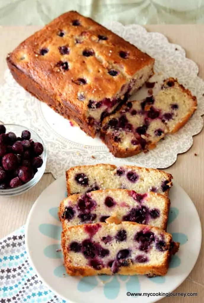 Lemon Blueberry Cake baked and served