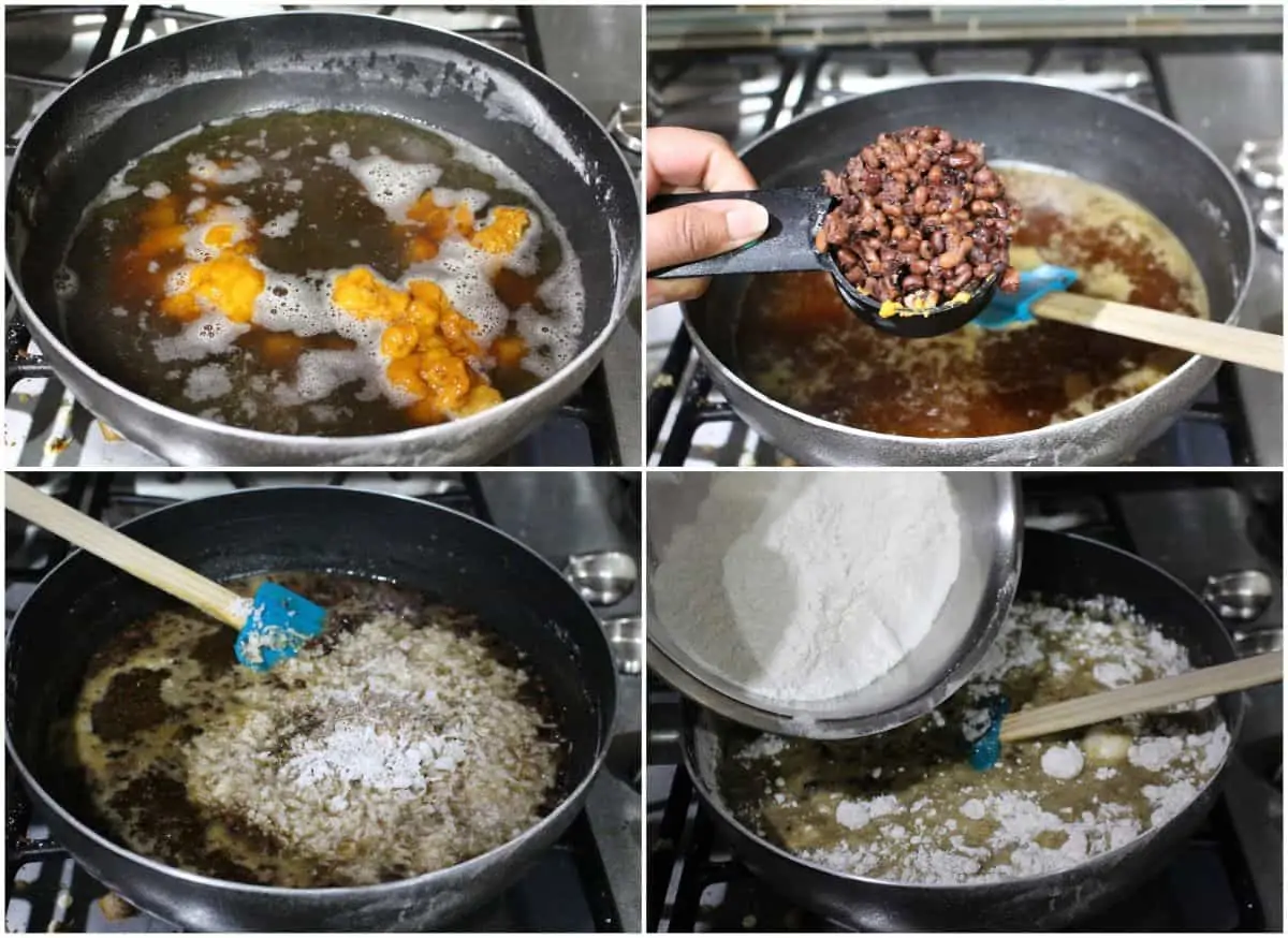 process shot to make dough for nombu sweet adai