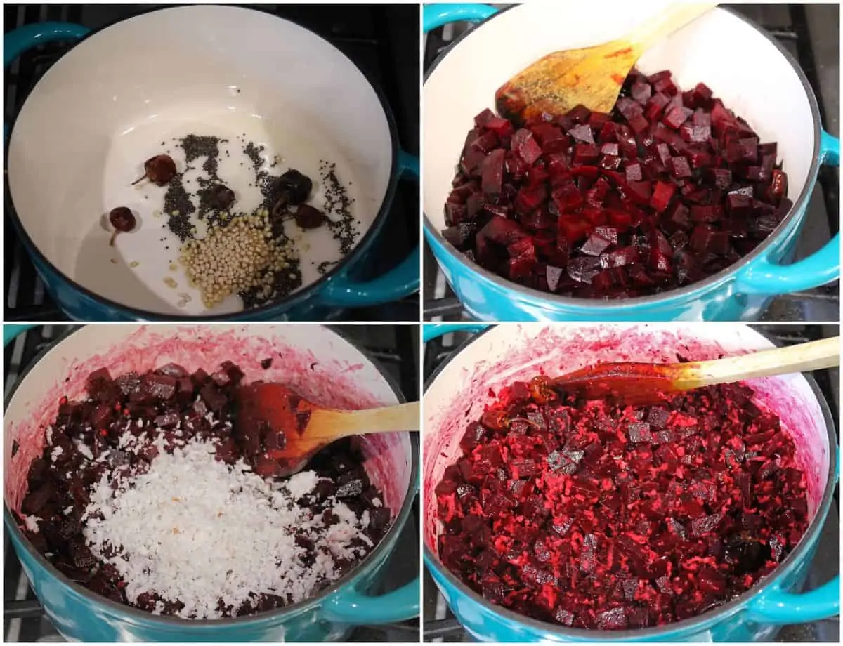 Process shot to cook the beetroot poriyal