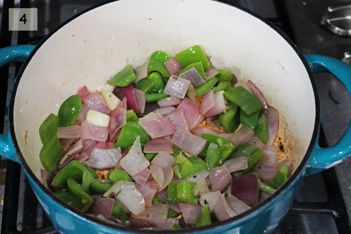 sauteing bell pepper and onion in a dutch oven 