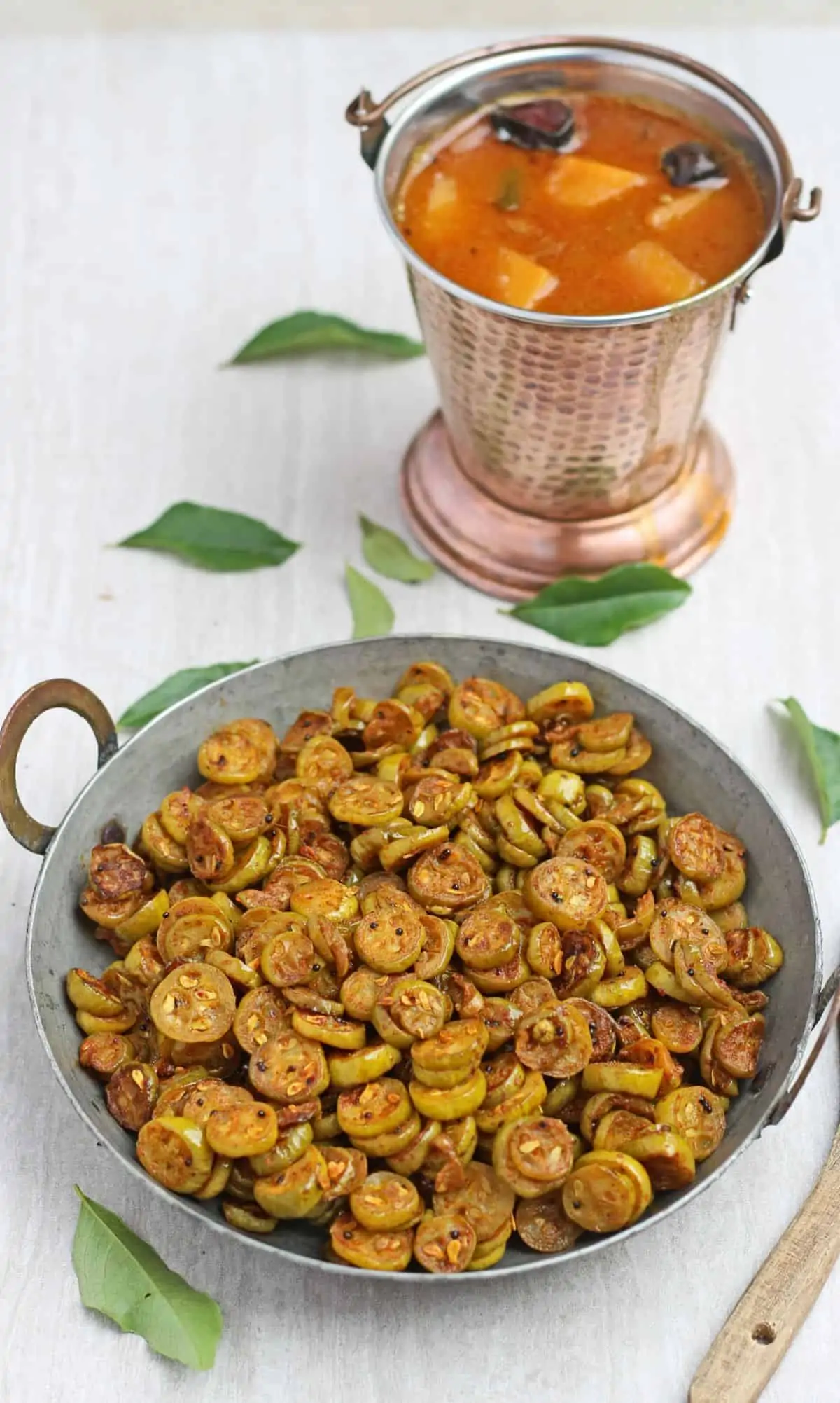 kovakkai curry with kuzhambu in the background