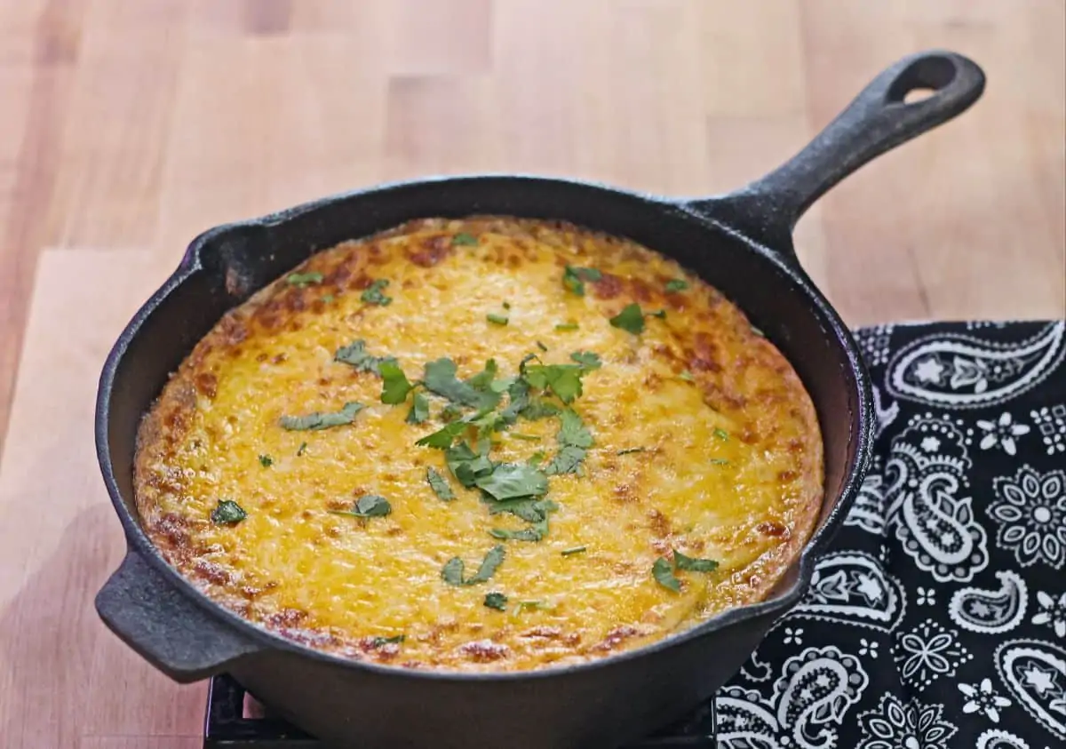 baked Mexican pie in a cast iron skillet