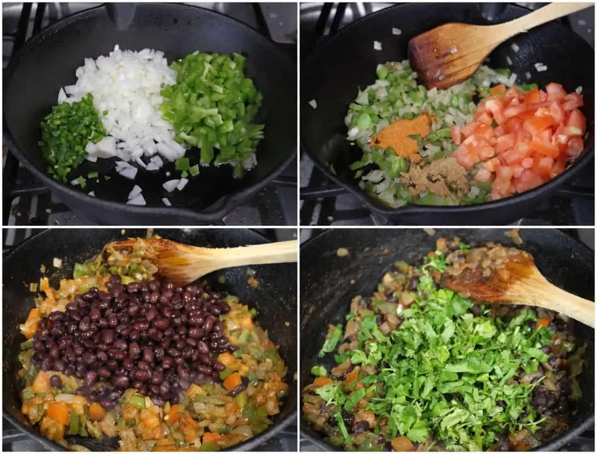 Process shot to make black bean filling for the tortilla pie