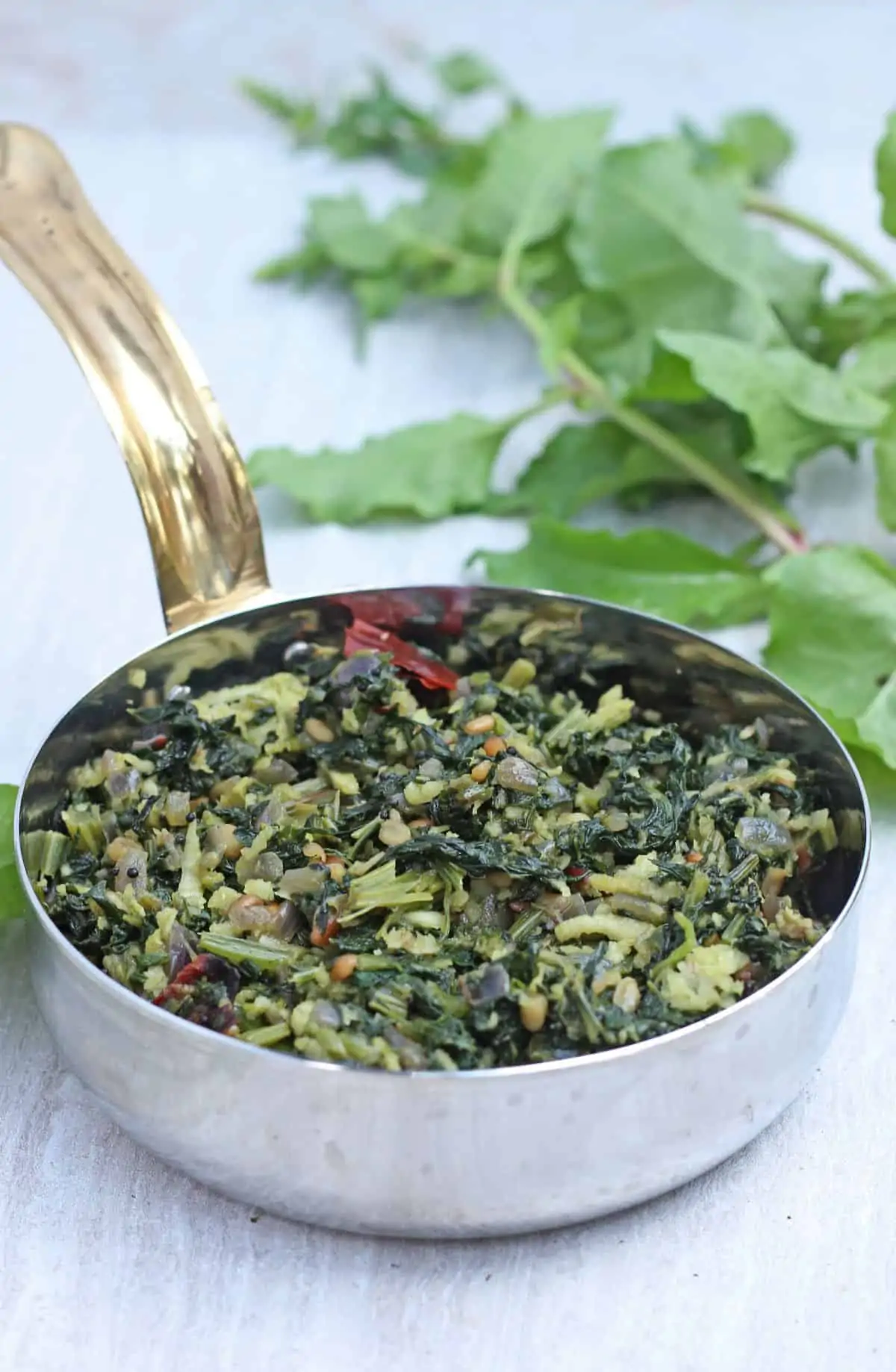 Beetroot leaves stir fry in a bowl