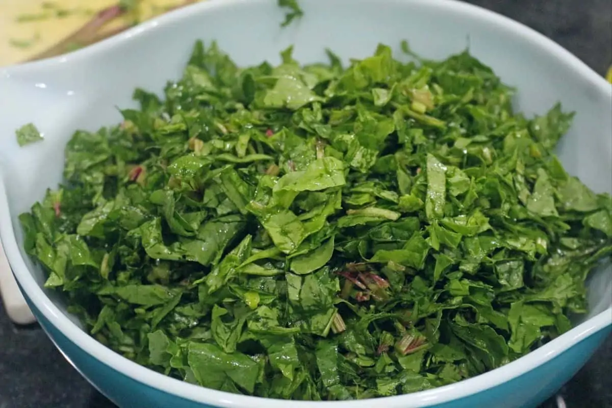 chopped beet greens in a bowl