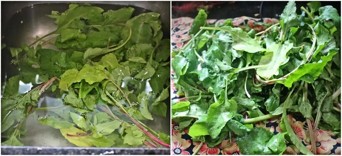 cleaning the beetroot leaves