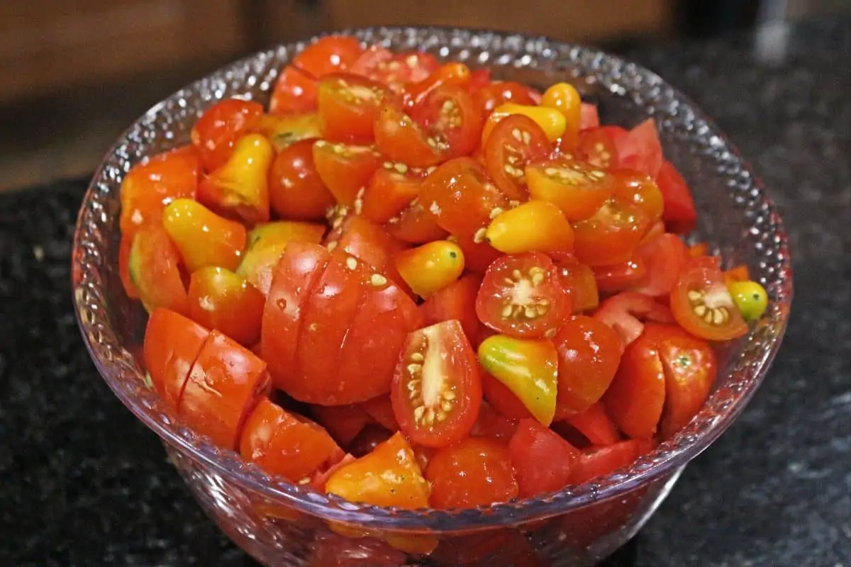 chopped tomatoes in a bowl