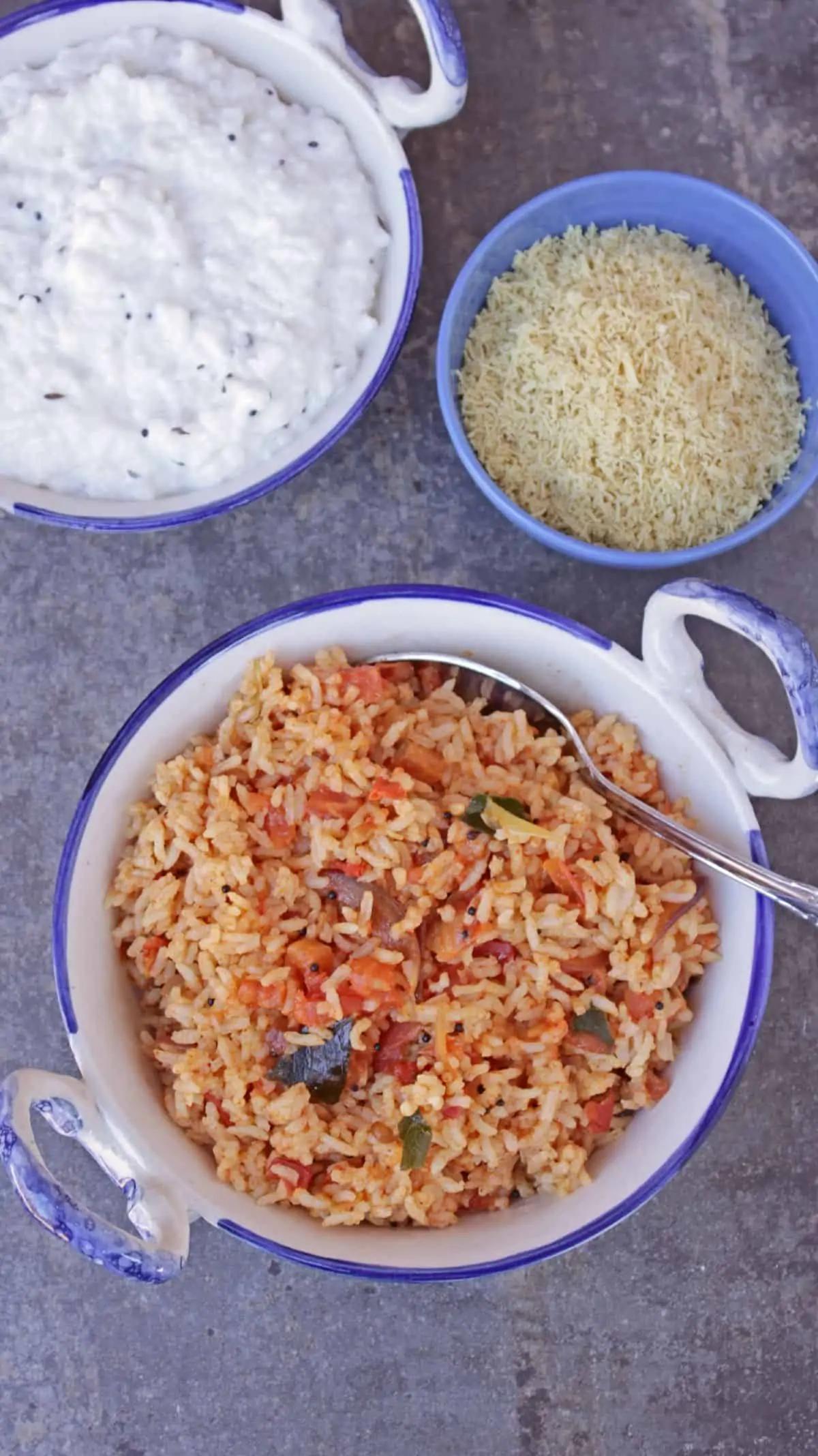 thakkali sadam with yogurt rice and sev