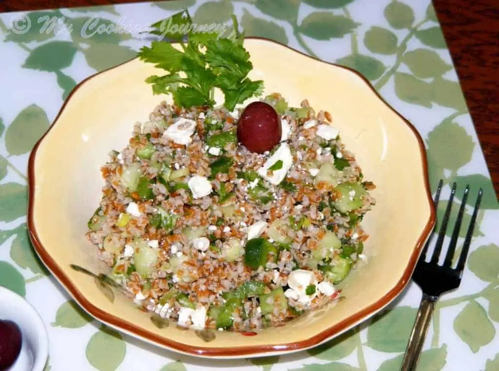 Bulgur Salad in a ceramic bowl.