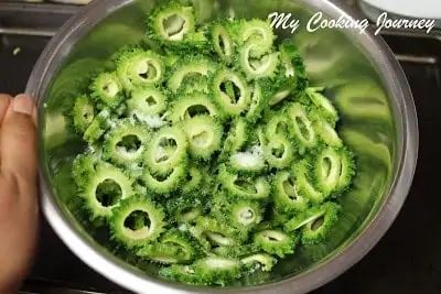 Sliced Bitter Gourd in a bowl.