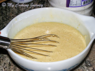 Mixing the dry ingredients with hand blender.