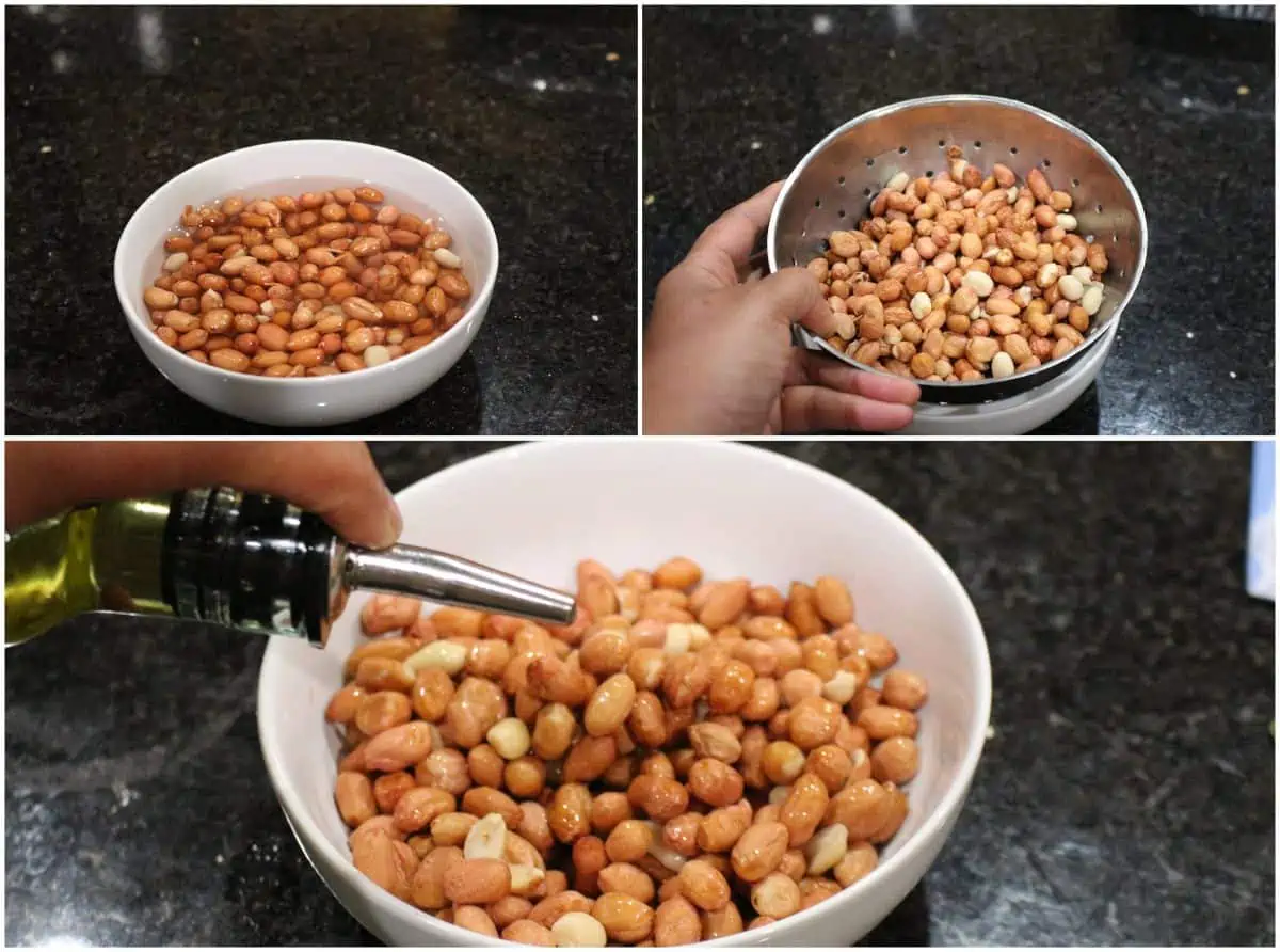 washing and draining peanuts