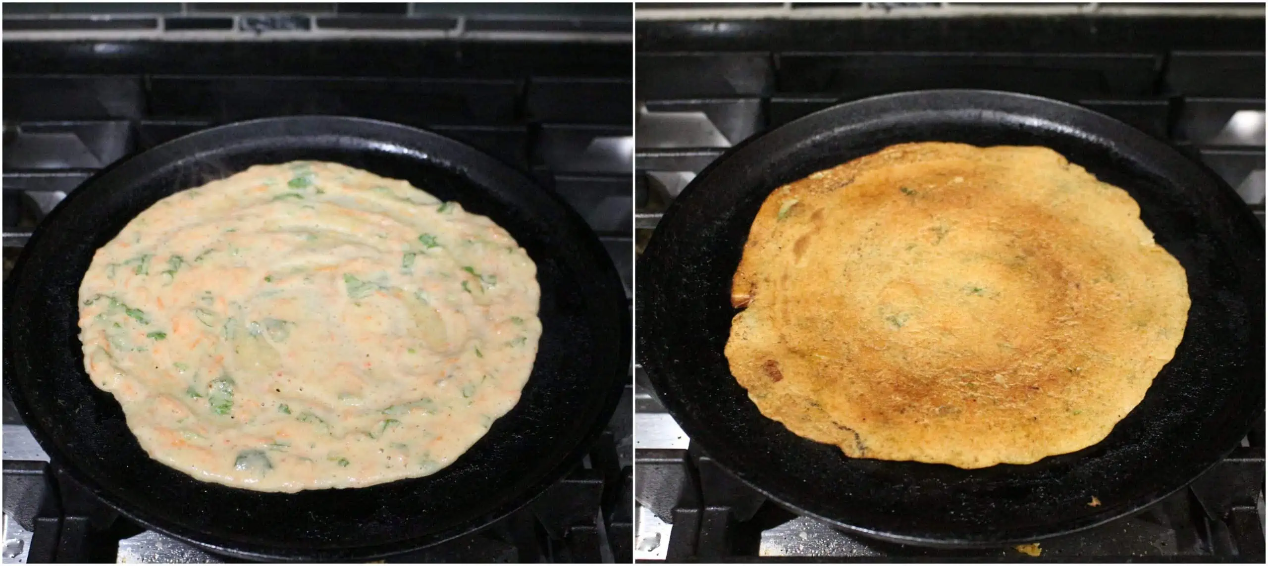 how to spread dosa on a cast iron pan