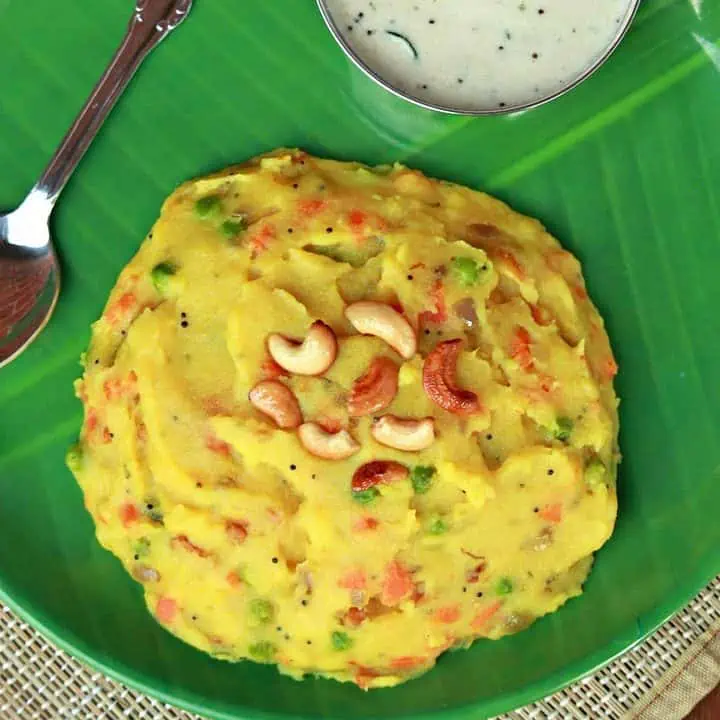 Rava Kichadi in a green plate - Featured Image