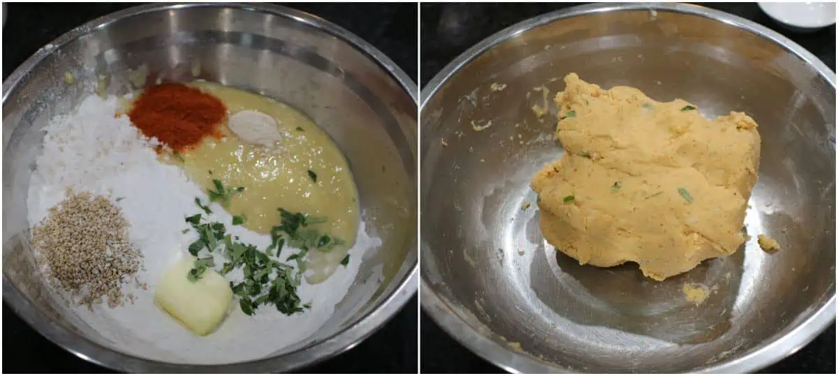 Making the thattai dough.