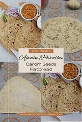 four picture collage of paratha with overlaying text.