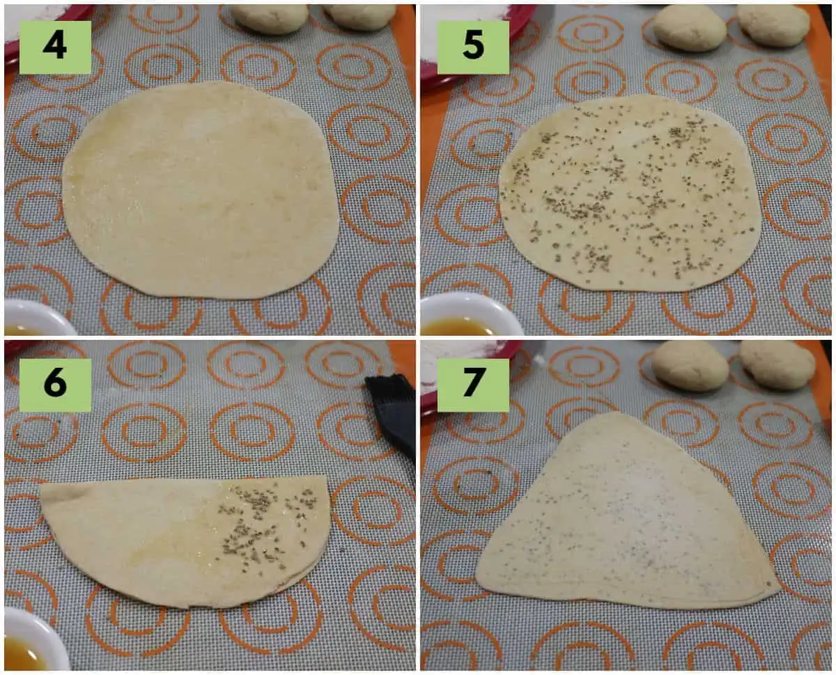 how t roll paratha with carom seeds sprinkled.