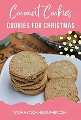 Christmas cookies on a plate with text.