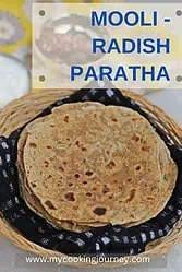 Radish paratha with text.