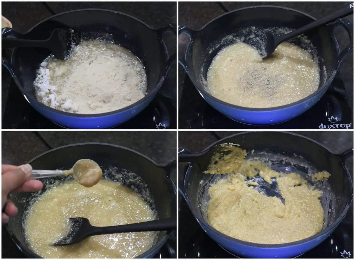 Process shot to make burfi.