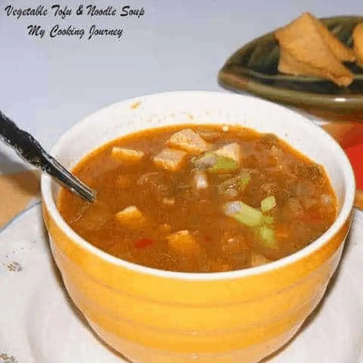 Vegetable Tofu and Sotanghon Soup in a bowl - Feature Image