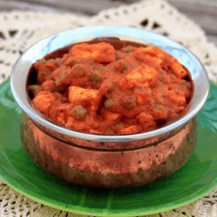 Mattar Tofu in a copper bottom vessel - Feature Image