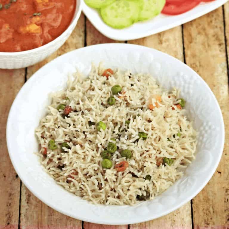Peas Pulao in a white bowl - Feature Image