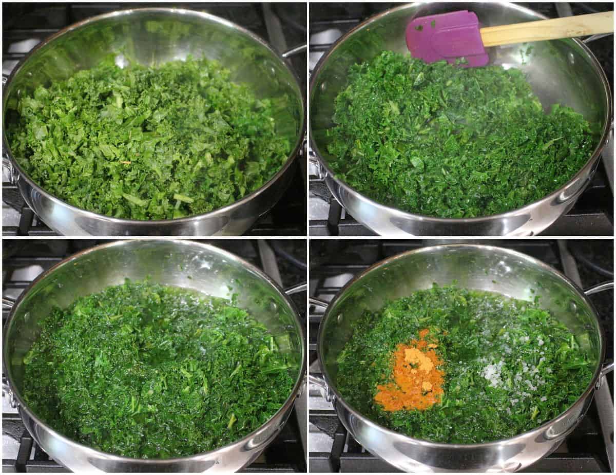 cooking the kale.