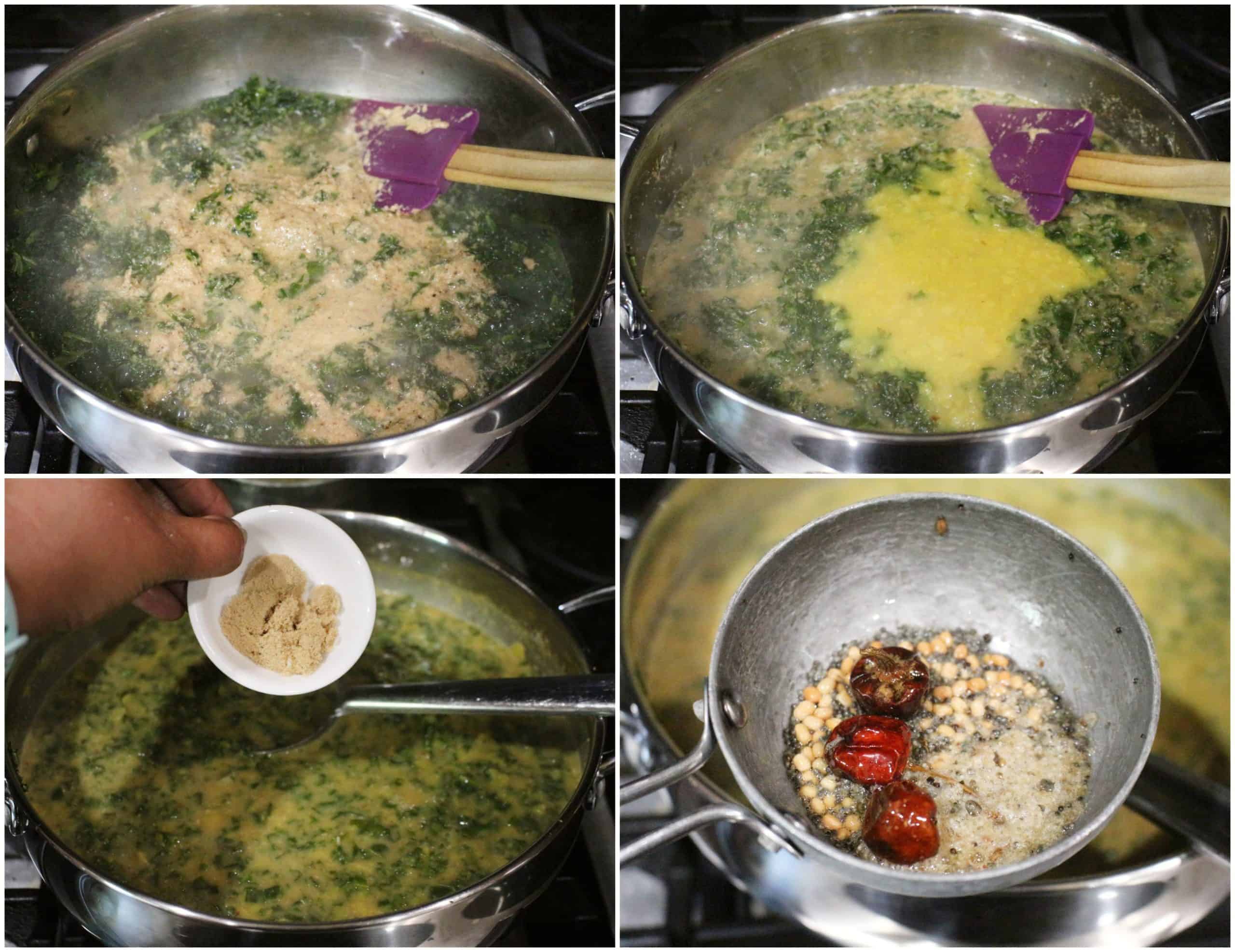 process shot to make kale poricha kuzhambu.