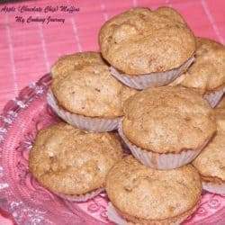Apple Chocolate Chip Muffin stacked in a glass plate - Feature Image