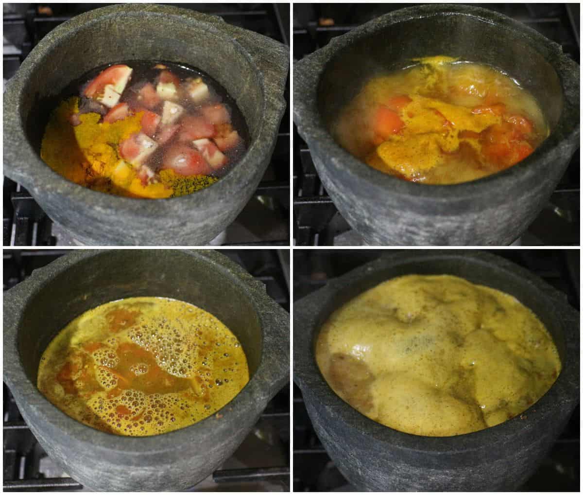 rasam boiling in kal chatti.